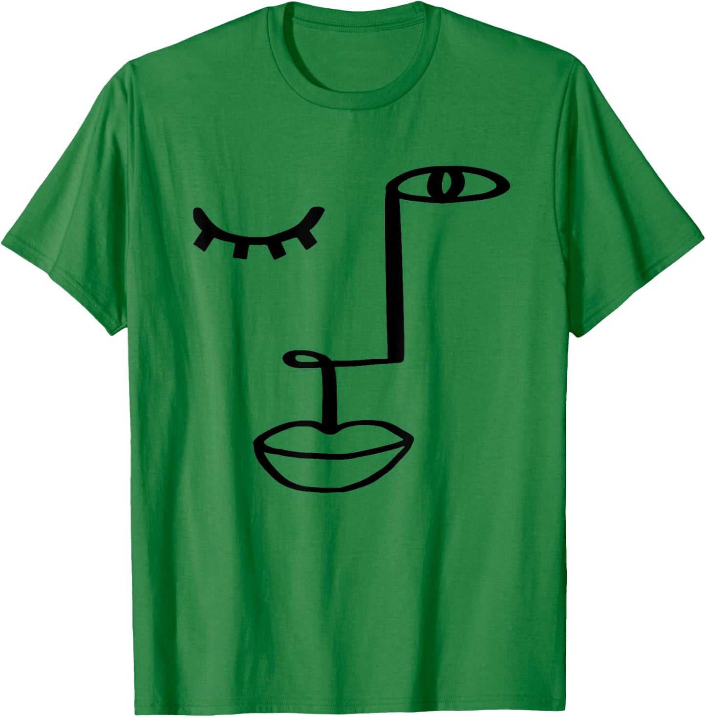 Aesthetic One Line Abstract Fashion Face Minimalist Artsy T-Shirt - T-Shirt | Irish Green