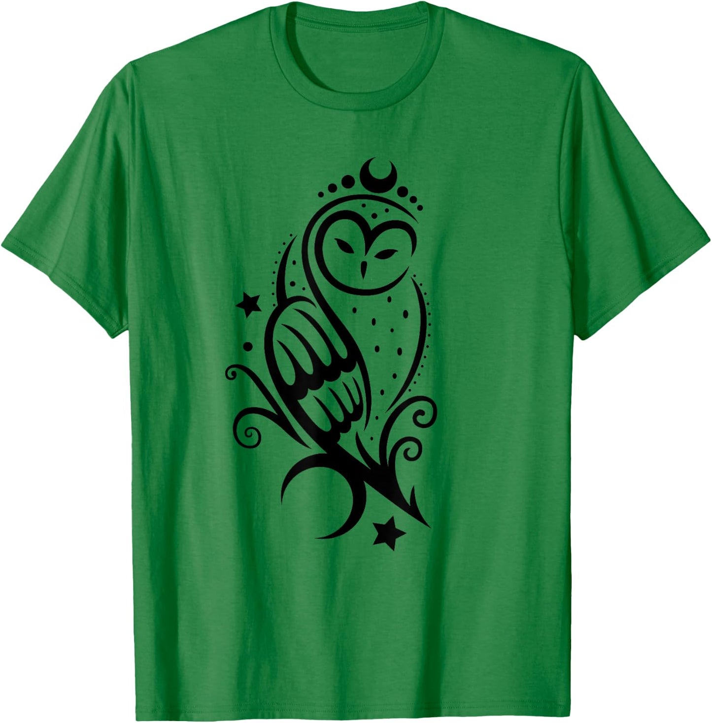Tattoo Owl with Stars and Moon - Snow Owl Barn Owl T-Shirt - T-Shirt | Irish Green