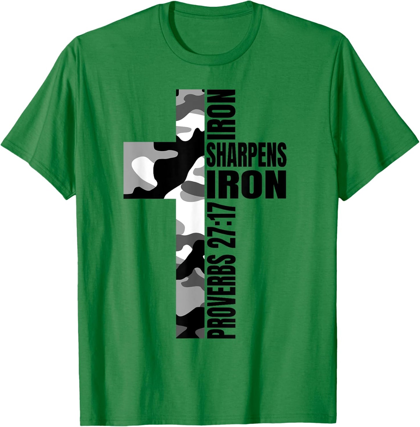 White Camo Iron Sharpens Iron Christian Verse Easter Family T-Shirt - T-Shirt | Irish Green