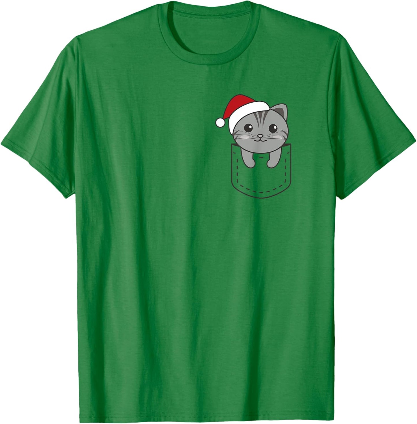 Cat In Pocket Christmas In Breast Pocket Cute Cat Women Kids T-Shirt - T-Shirt | Irish Green