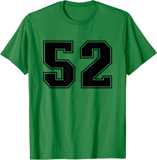 Number #52 Black Sports Fan Jersey Number T-Shirt - T-Shirt | Irish Green