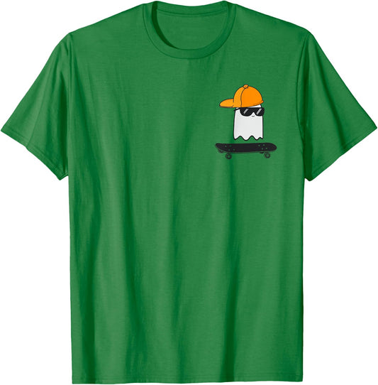 Ghost Skateboarding Lazy Halloween Costume Funny Skateboard T-Shirt - T-Shirt | Irish Green