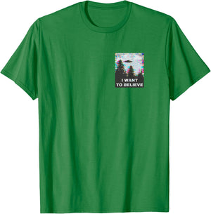 I Want to Believe in Aliens and UFOs Design Front and Back T-Shirt - T-Shirt | Irish Green