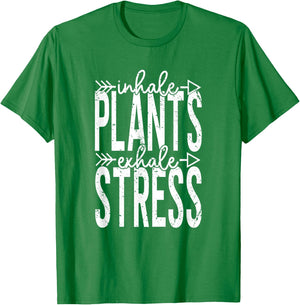 Inhale Plants Exhale Stress Funny Inhale Exhale Meditation T-Shirt - T-Shirt | Irish Green