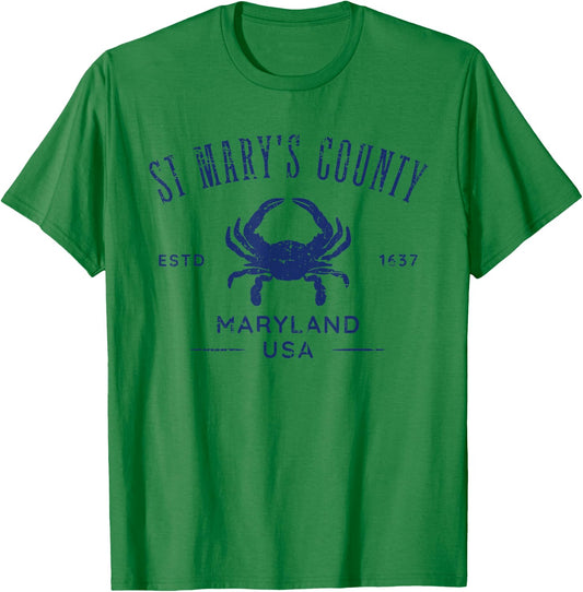 St Mary's County Maryland USA Crab Distressed Design T-Shirt - T-Shirt | Irish Green