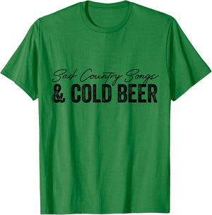Sad Country Songs and Cold Beer Vintage Funny Music Lovers T-Shirt - T-Shirt | Irish Green