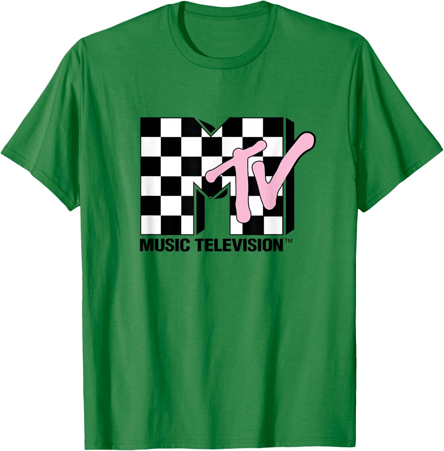 MTV Music Television Retro 80's Pink Neon Checkerboard Logo T-Shirt - T-Shirt | Irish Green