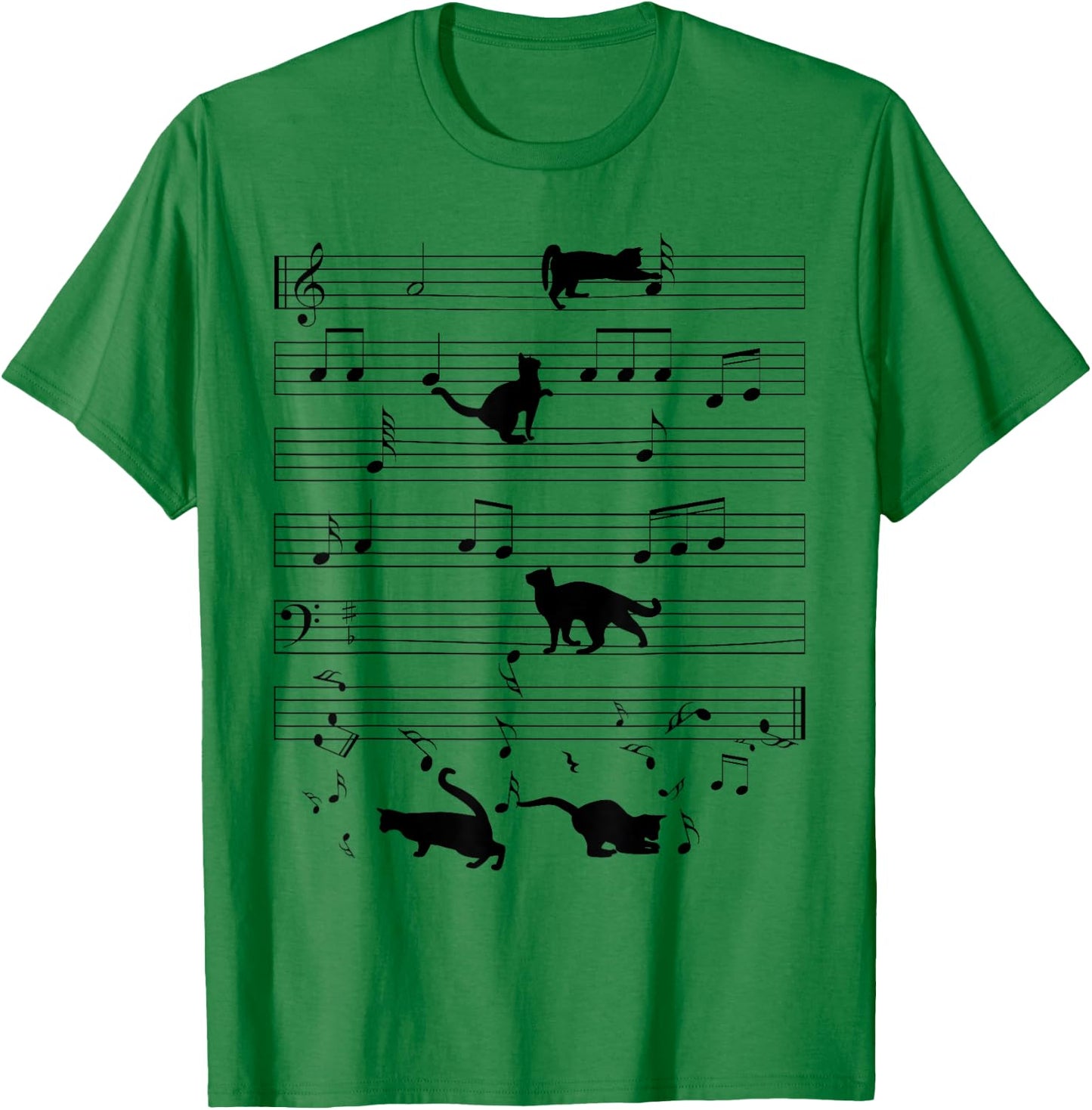 Black Cat Kitten Playing Music Note Clef Musician Boys Girls T-Shirt - T-Shirt | Irish Green