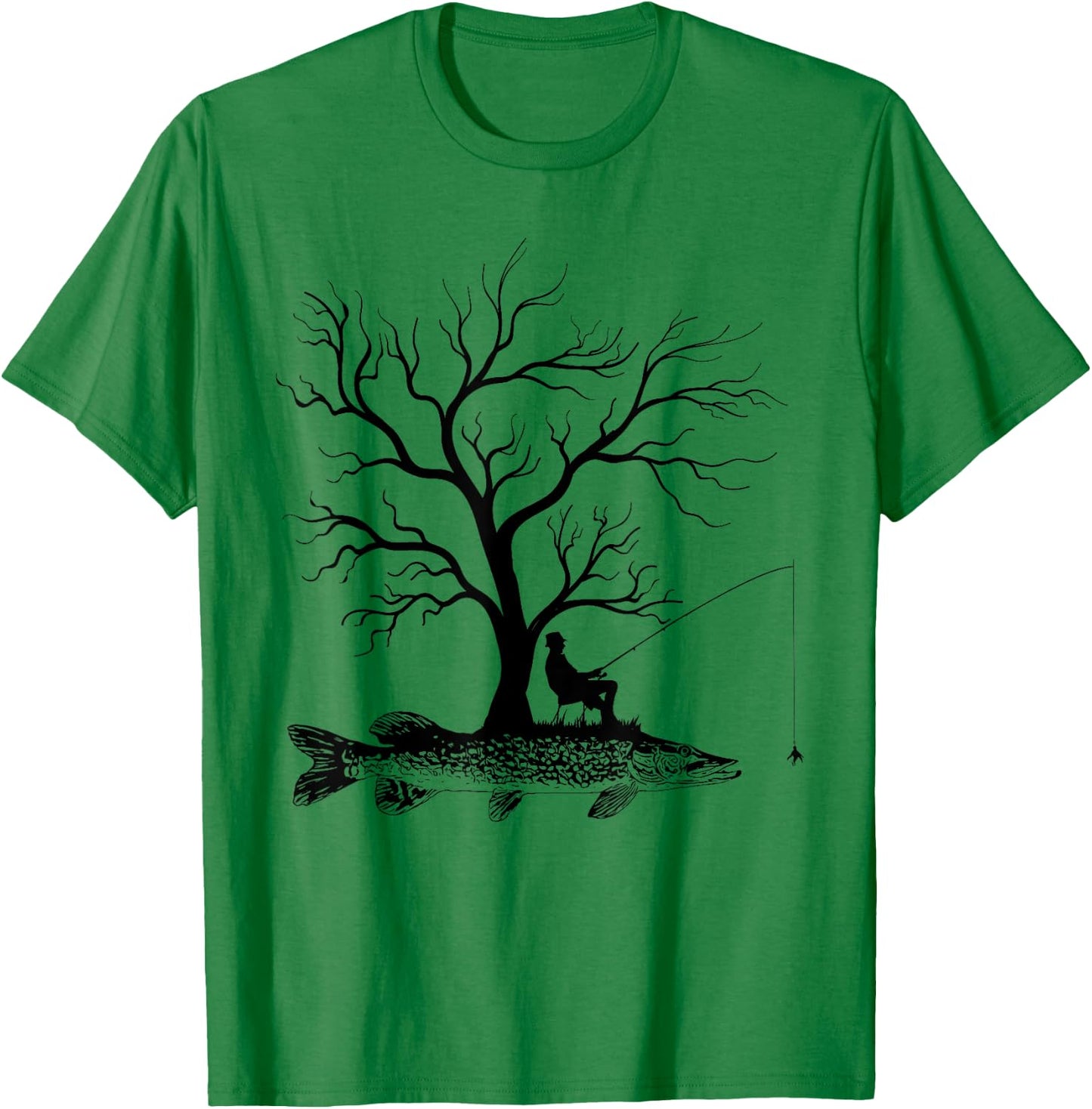 Graphic Tree Fishing Rod - Fish Northern Pike T-Shirt - T-Shirt | Irish Green