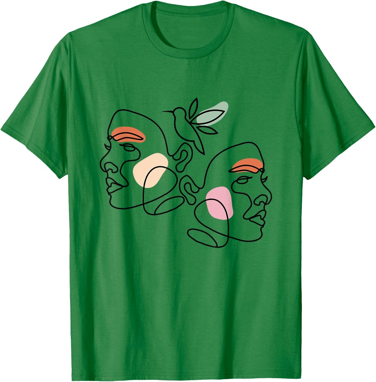 Minimalist Abstract: Women Faces and Bird Abstract Line Art T-Shirt - T-Shirt | Irish Green