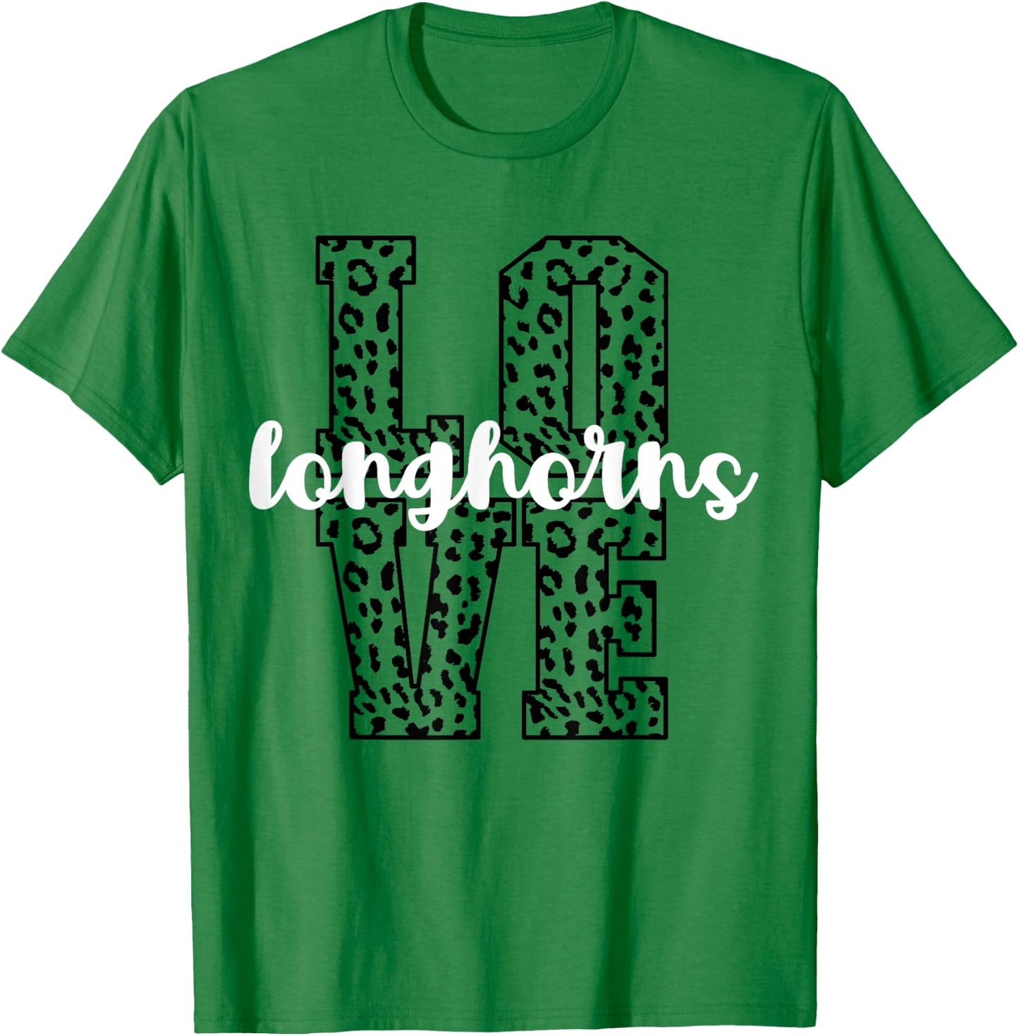 Longhorns Love Team Mascot School Spirit Game Night Leopard T-Shirt - T-Shirt | Irish Green