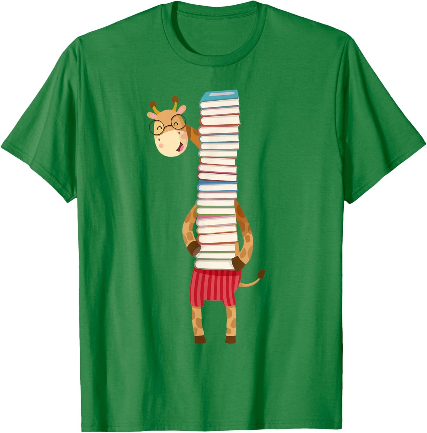 Bookworm Giraffe Holding Book Kids Boy Women Teacher Reading T-Shirt - T-Shirt | Irish Green