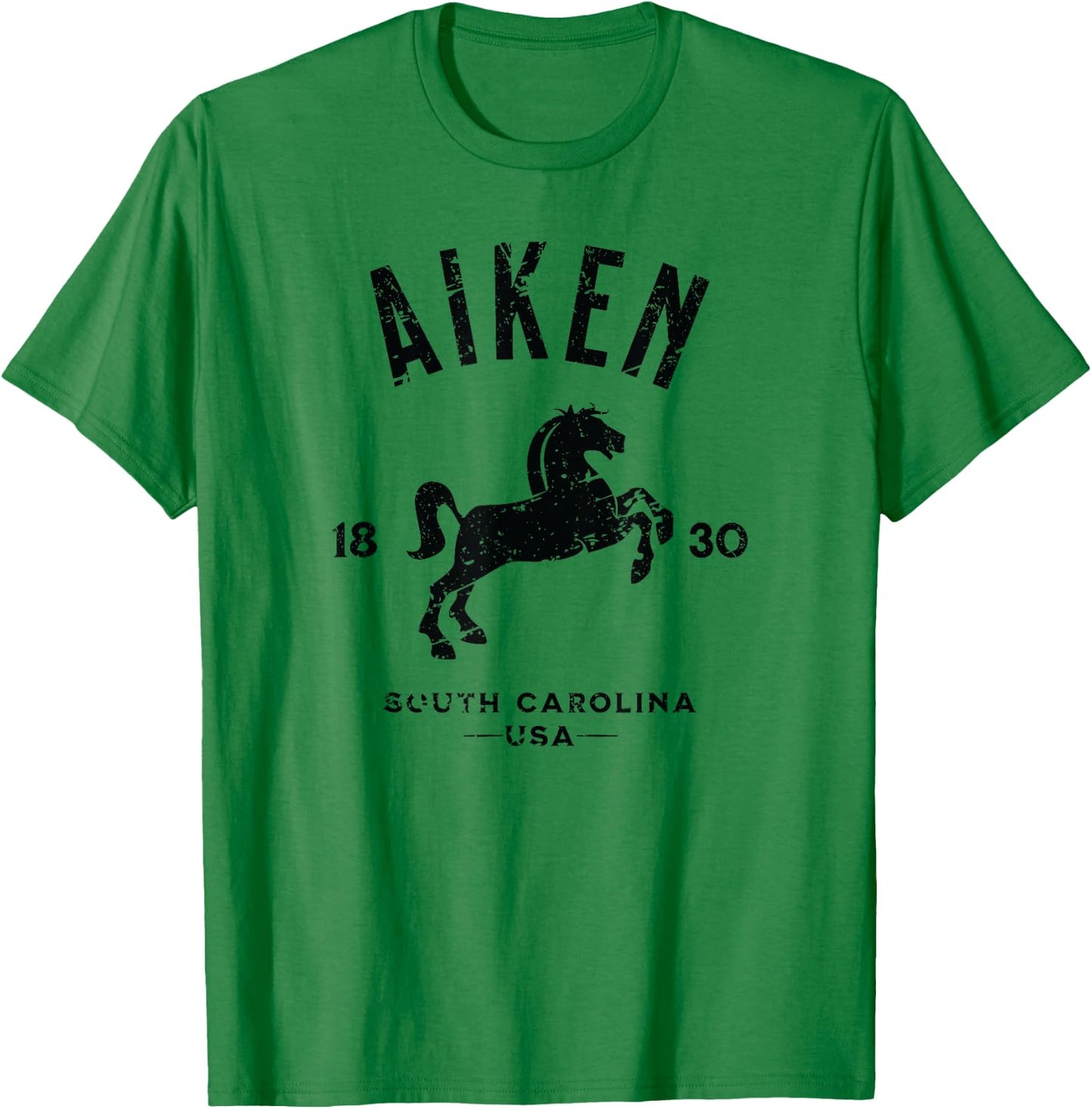 Aiken South Carolina USA Equestrian Horse Distressed Design T-Shirt - T-Shirt | Irish Green