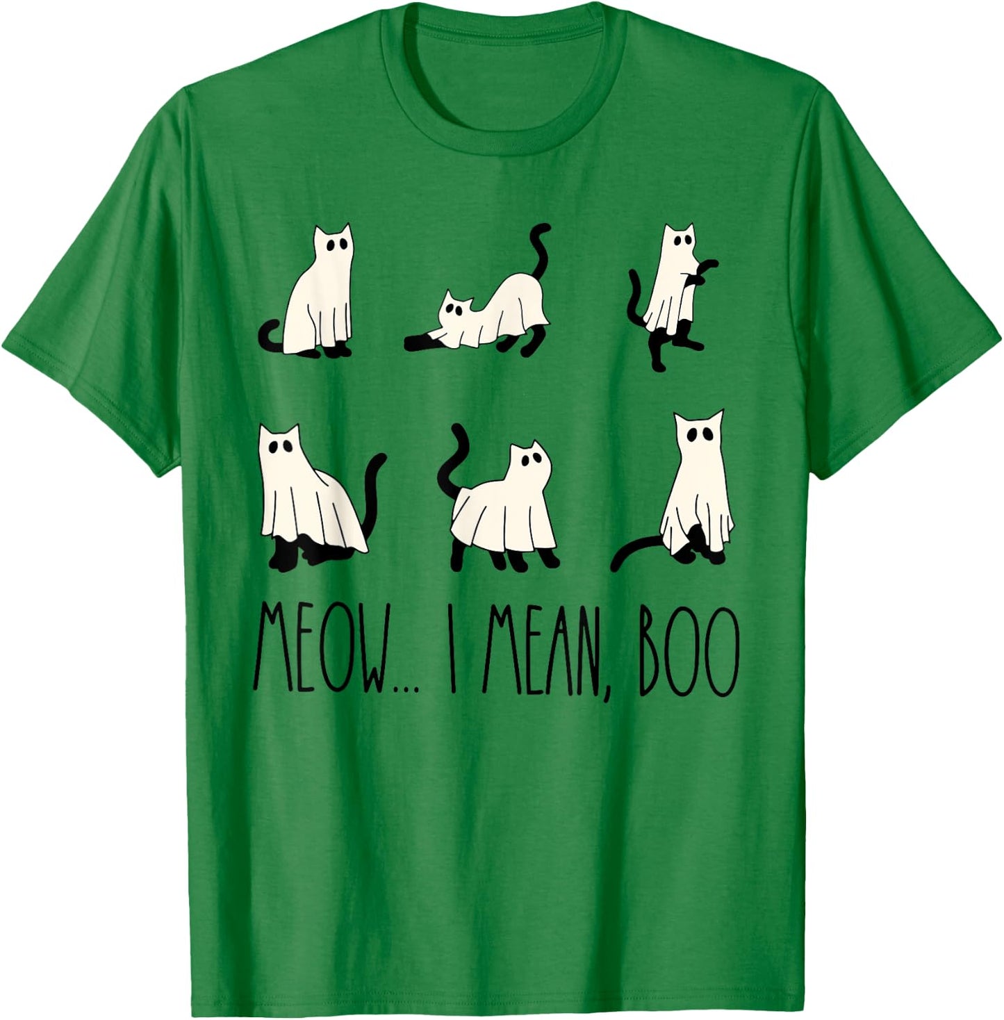 Funny Cat Halloween Shirt Meow I Mean Boo Cat Ghost Cute T-Shirt - T-Shirt | Irish Green