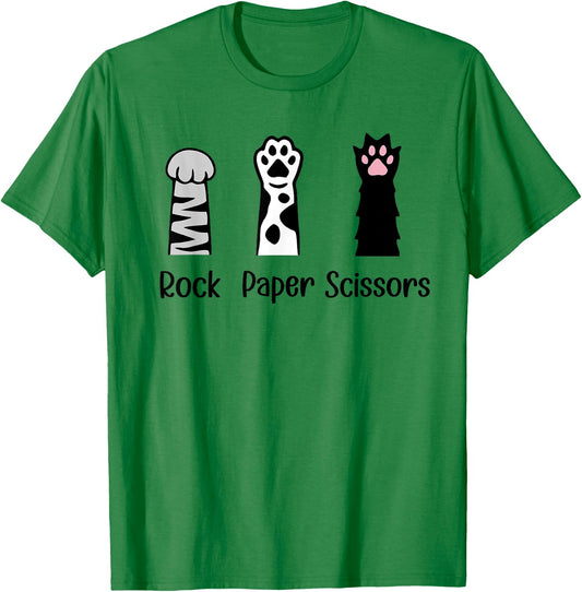 Introvert Cat Animal Rescue Pet Lover Gifts ROCK PAPER SCISSORS Hand Game Cute Paw Funny Cat Lover T-Shirt - T-Shirt | Irish Green