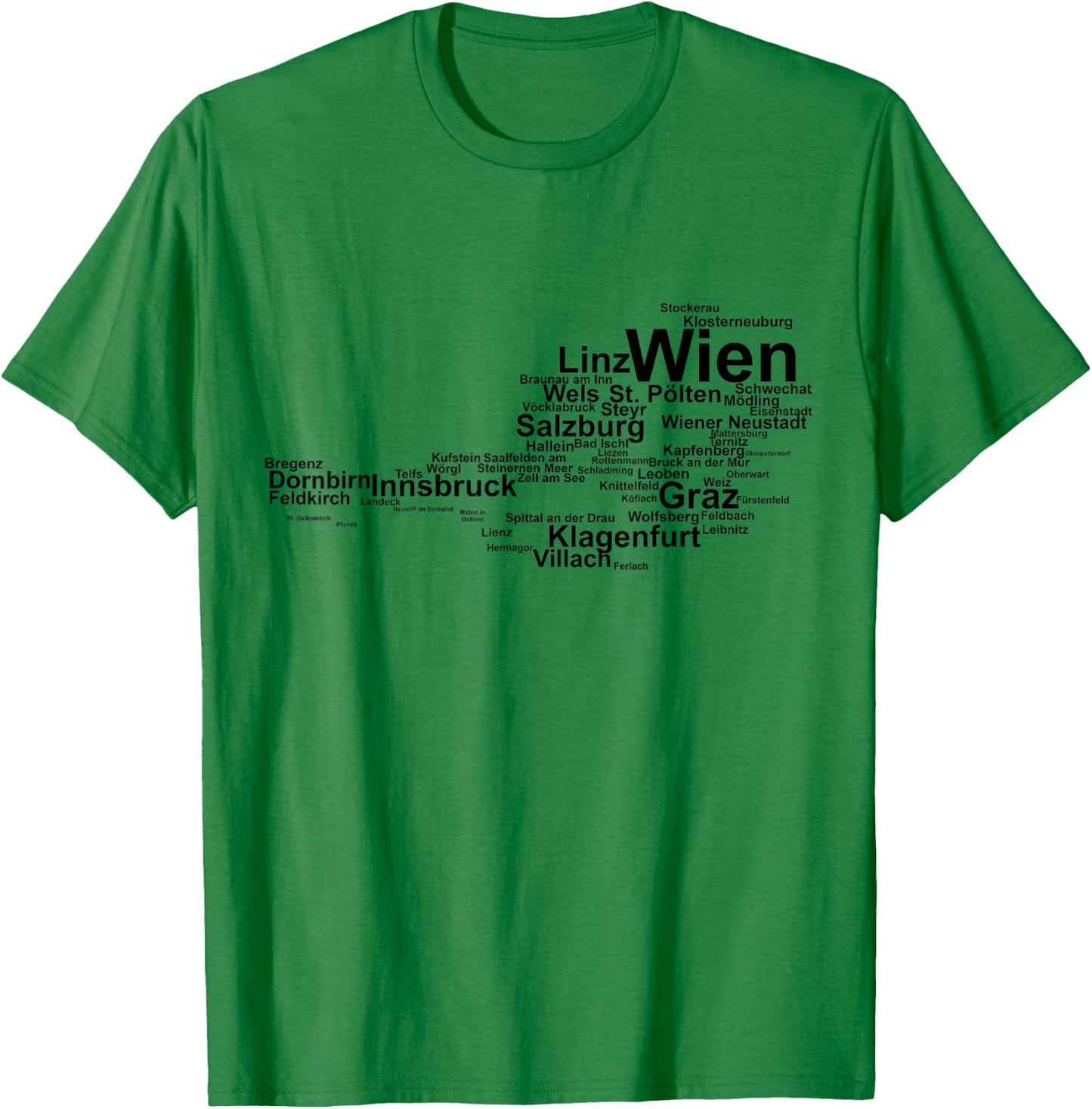 Austria Map Silhouette, Cities Towns Travel Vacation Austria T-Shirt - T-Shirt | Irish Green