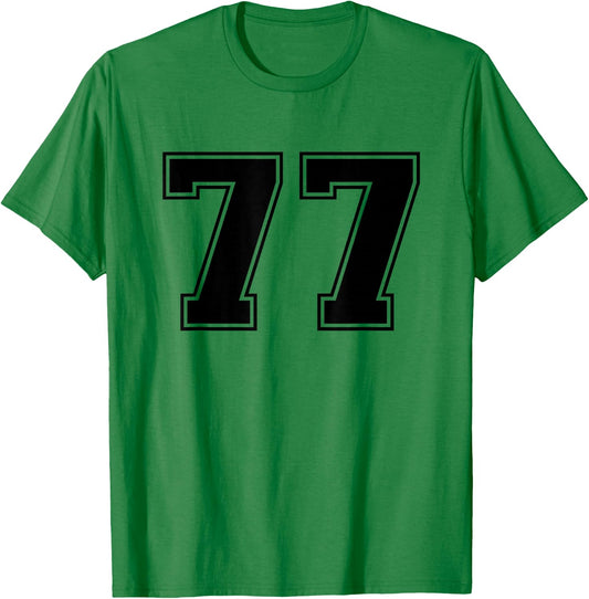 Black Sports Team Number 77 T-Shirt - T-Shirt | Irish Green