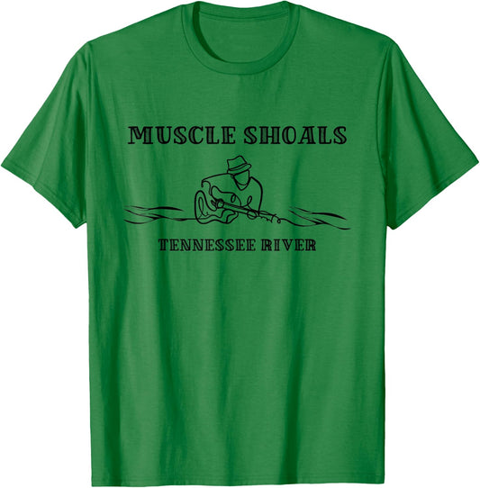 Muscle Shoals Alabama AL Guitar Player On River Music City T-Shirt - T-Shirt | Irish Green
