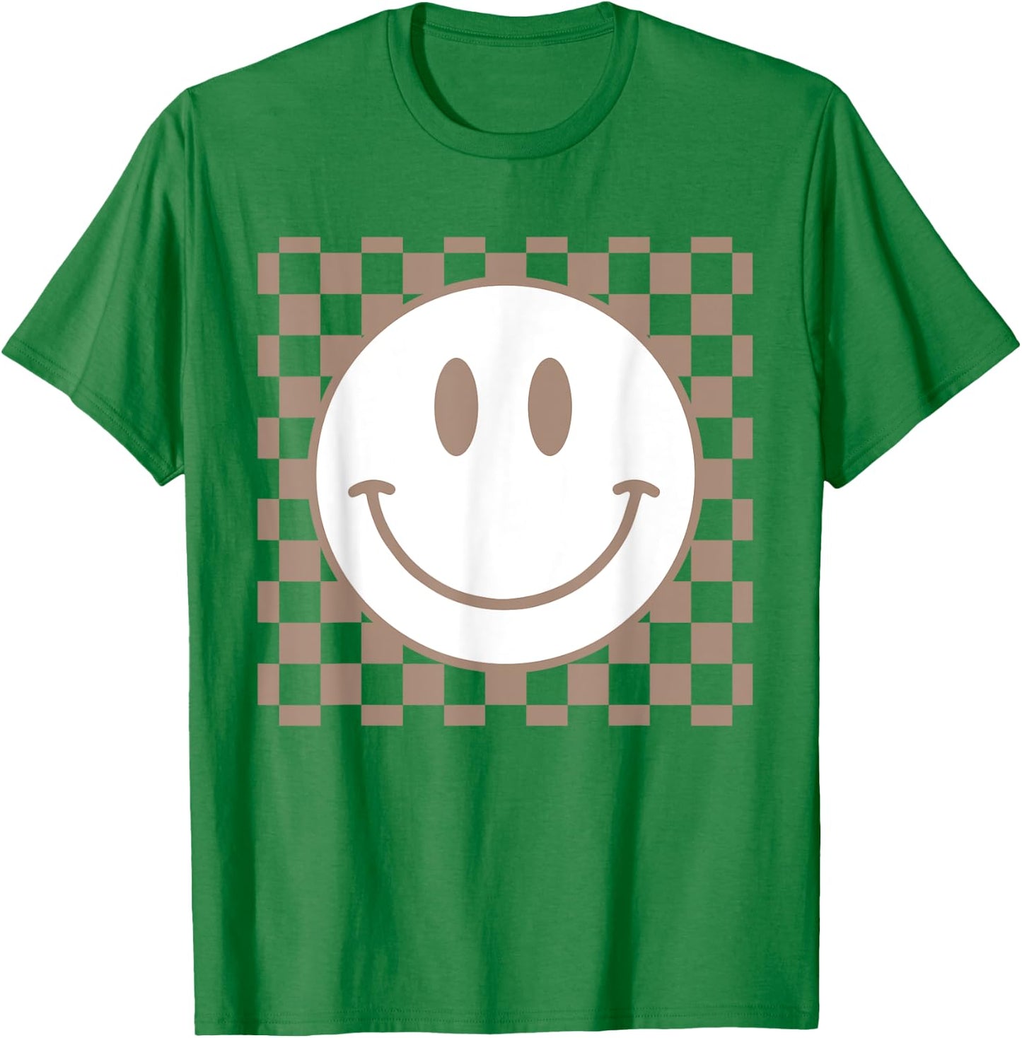 Retro Happy Face Checkered Pattern Smile Face Trendy T-Shirt - T-Shirt | Irish Green