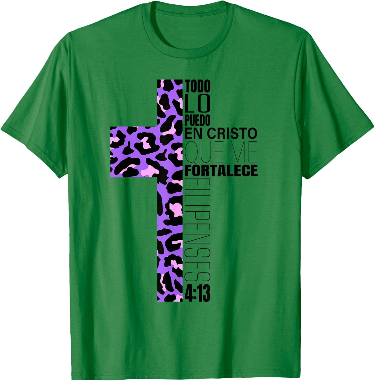 Cheetah Print Cross Christian Spanish Gifts Women Español T-Shirt - T-Shirt | Irish Green