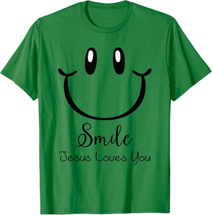 Smile Jesus Loves You: Kids & Adult Christian Faith Gospel T-Shirt - T-Shirt | Irish Green