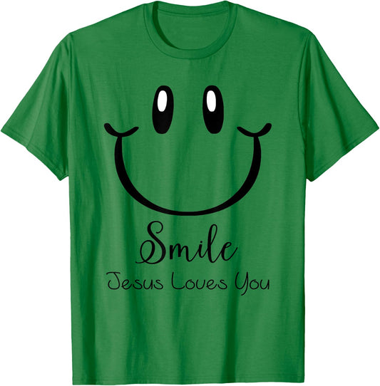 Smile Jesus Loves You: Kids & Adult Christian Faith Gospel T-Shirt - T-Shirt | Irish Green