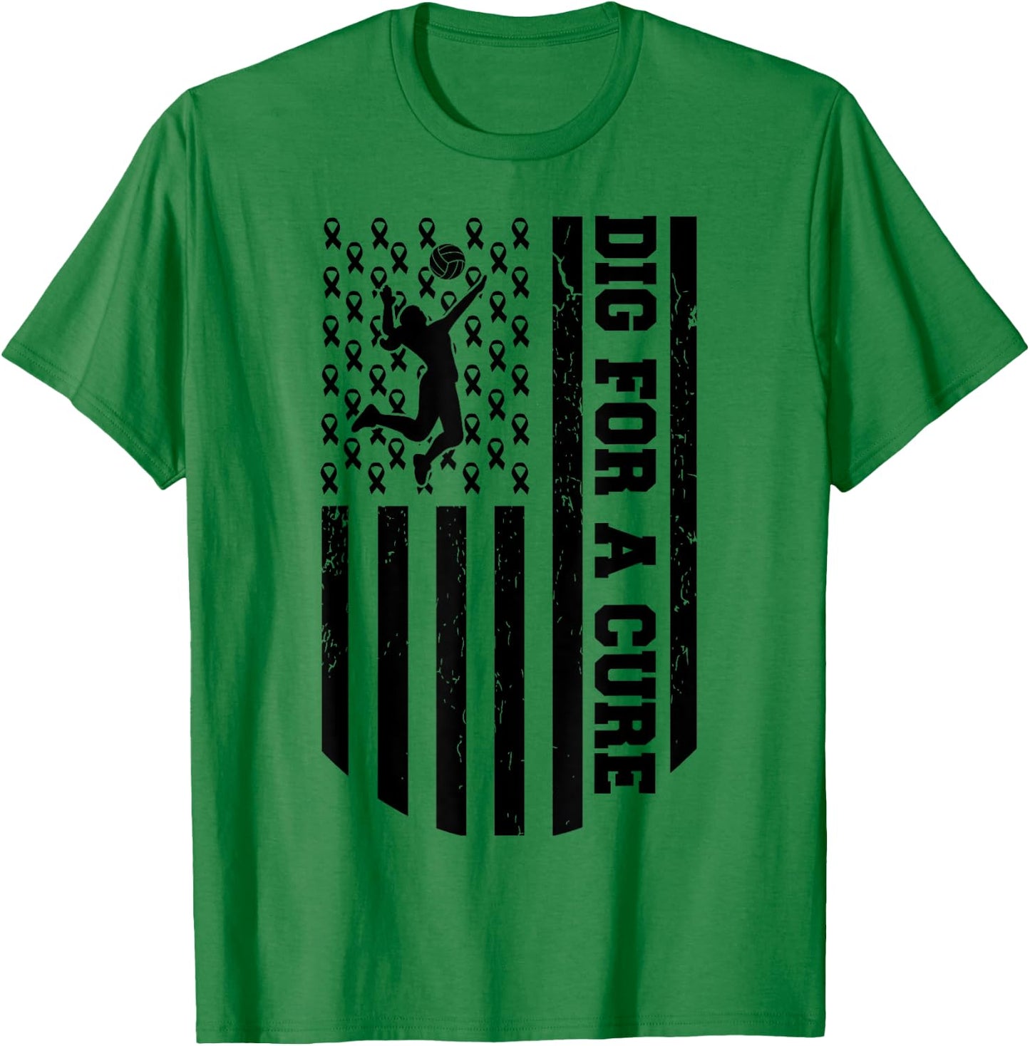 Dig For A Cure Breast Cancer Volleyball Pink American Flag Kids Men T-Shirt - T-Shirt | Irish Green