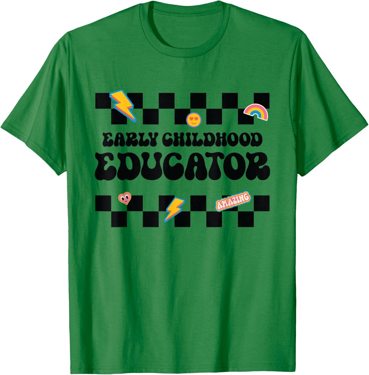 Early Childhood Educator, back to School Checkered Teacher Men Women Kids T-Shirt - T-Shirt | Irish Green