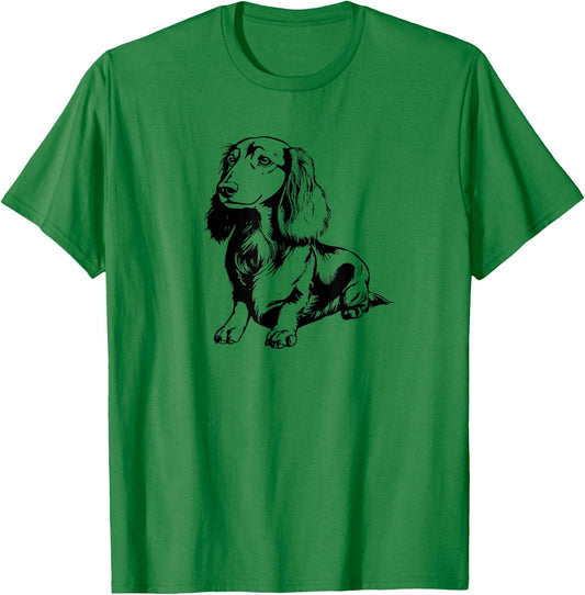 Retro Vintage Logo Long Haired Dachshund Lover T-Shirt - T-Shirt | Irish Green