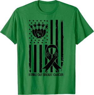 Strike Out Bowling Ribbon USA Flag Breast Cancer Awareness Kids Men T-Shirt - T-Shirt | Irish Green