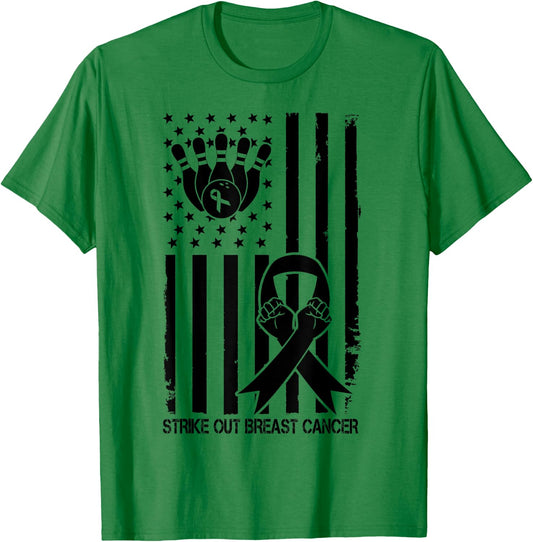 Strike Out Bowling Ribbon USA Flag Breast Cancer Awareness Kids Men T-Shirt - T-Shirt | Irish Green