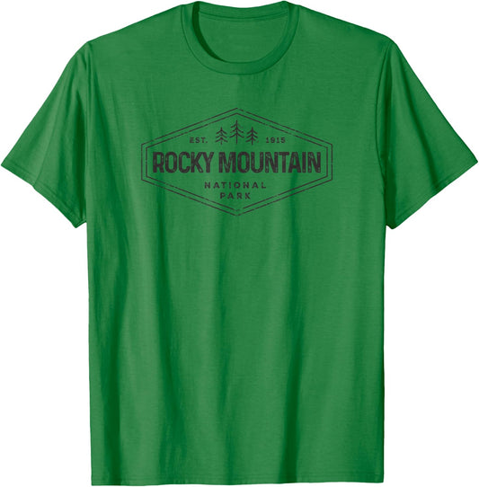 Rocky Mountains National Park Shirt Badge Camping Hiking T-Shirt - T-Shirt | Irish Green