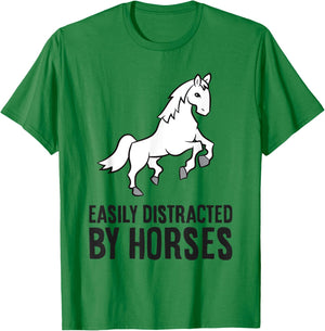 Horse Rider Equestrian - Easily Distracted By Horses T-Shirt - T-Shirt | Irish Green