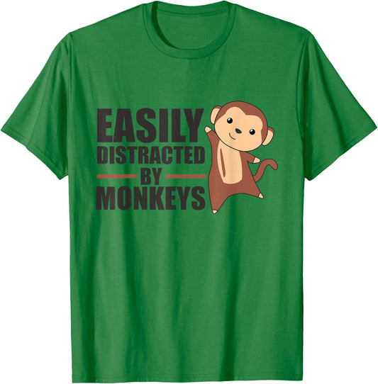 Easily Distracted By Monkeys - Cute Monkey T-Shirt - T-Shirt | Irish Green