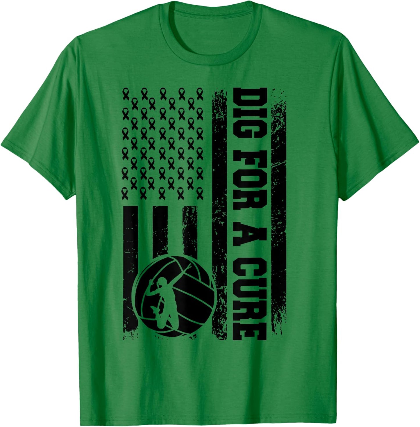 Dig For A Cure Breast Cancer Volleyball Pink American Flag Women Kids Men T-Shirt - T-Shirt | Irish Green