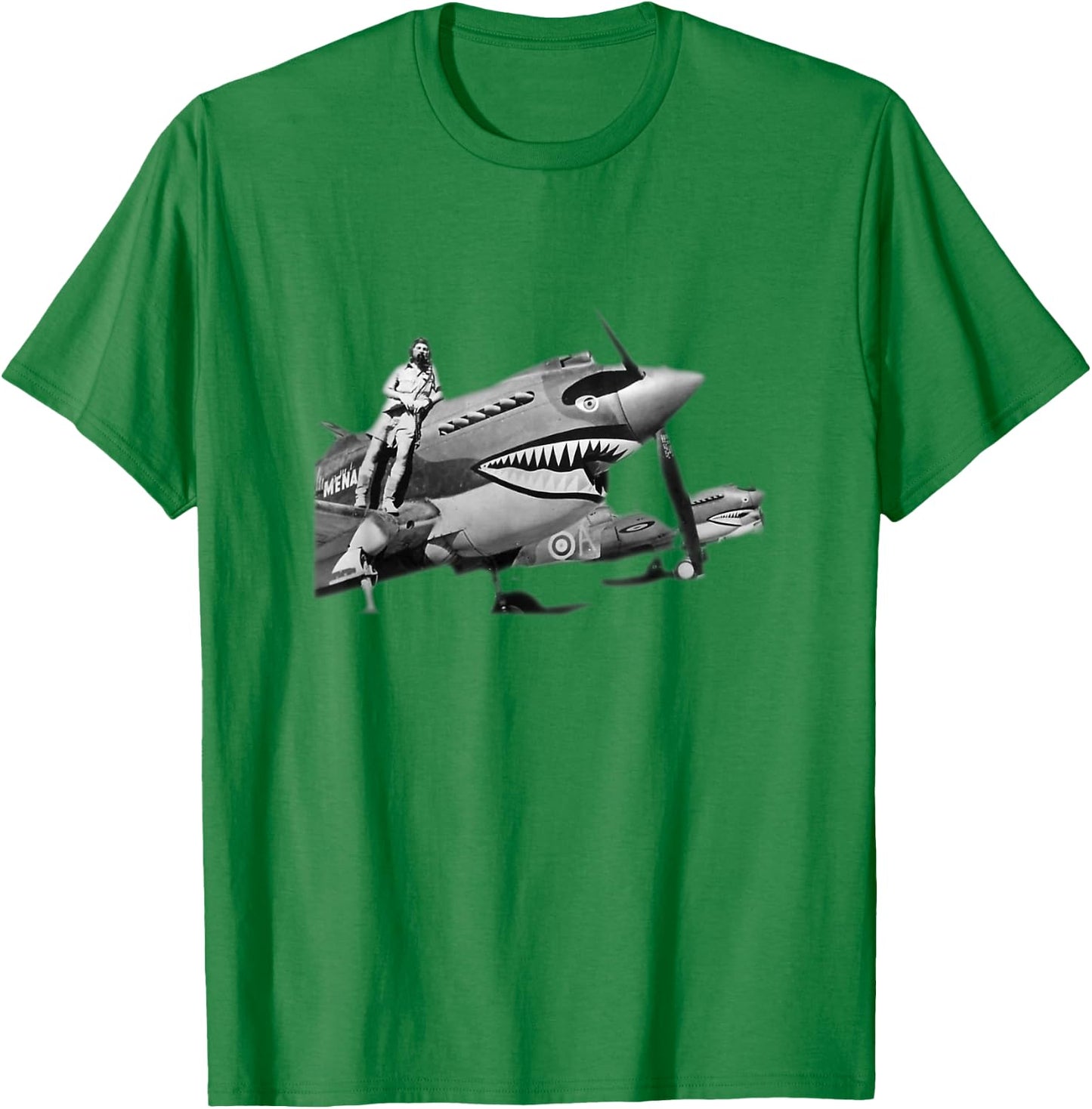 Shark Teeth P-40 Warhawk Nose Art WWII WW2 Airplane Vintage T-Shirt - T-Shirt | Irish Green