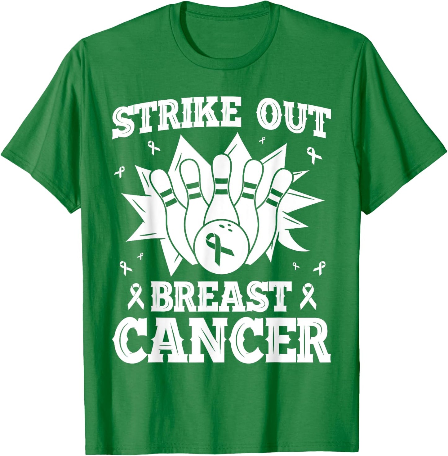 Strike Out Bowling Pink Ribbon Breast Cancer Awareness T-Shirt - T-Shirt | Irish Green
