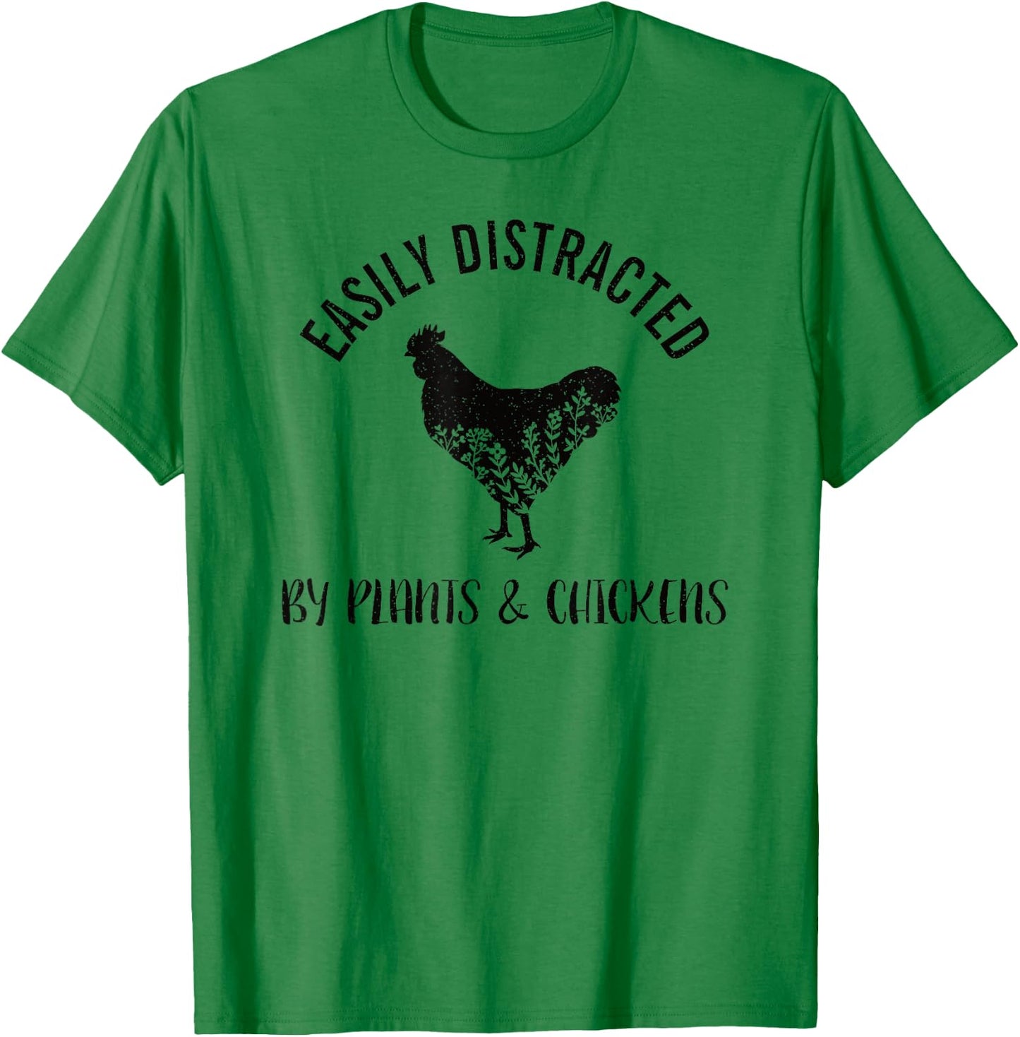 Easily Distracted By Plants and Chickens Botanical Flower T-Shirt - T-Shirt | Irish Green