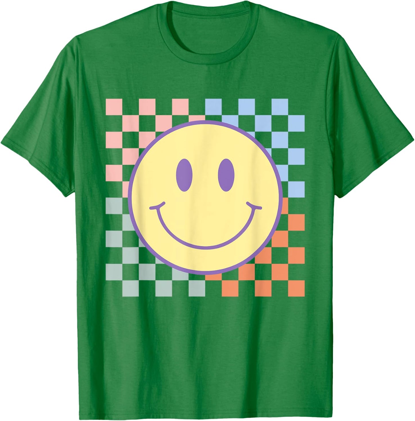 Retro Smile Face Shirts Checkered Pattern Men Kids T-Shirt - T-Shirt | Irish Green
