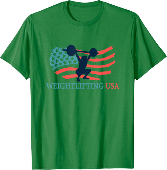Weightlifter Gym Weightlifting USA Team Coach American Flag T-Shirt - T-Shirt | Irish Green