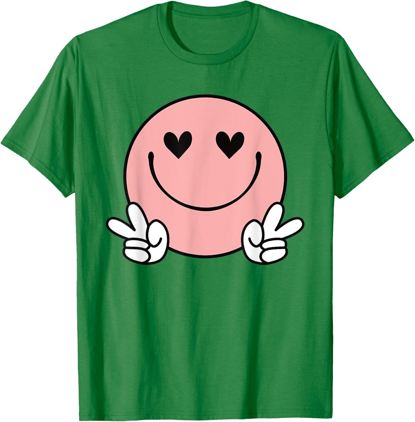 Peace Pink Smile Face Happy Funny Heart Eyes Smiling Face T-Shirt - T-Shirt | Irish Green