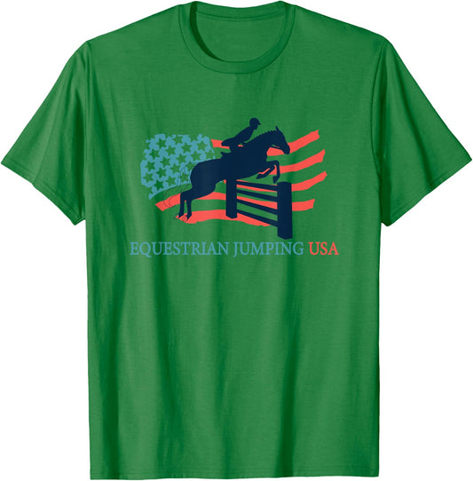 Horse Rider Equestrian Jumping USA Team Coach American Flag Women Kids Men T-Shirt - T-Shirt | Irish Green