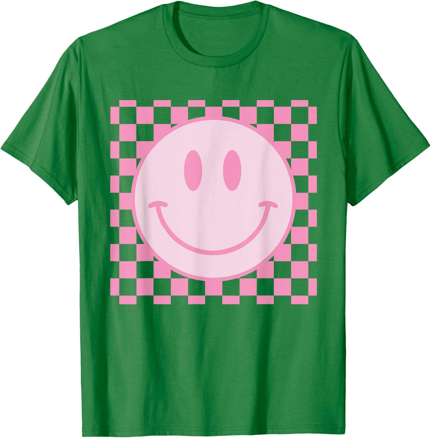 Retro Happy Face Shirt Checkered Pattern Smile Face Trendy T-Shirt - T-Shirt | Irish Green