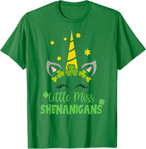 Irish Little Miss Shenanigan St Patrick Day Funny Women Girl T-Shirt - T-Shirt | Irish Green