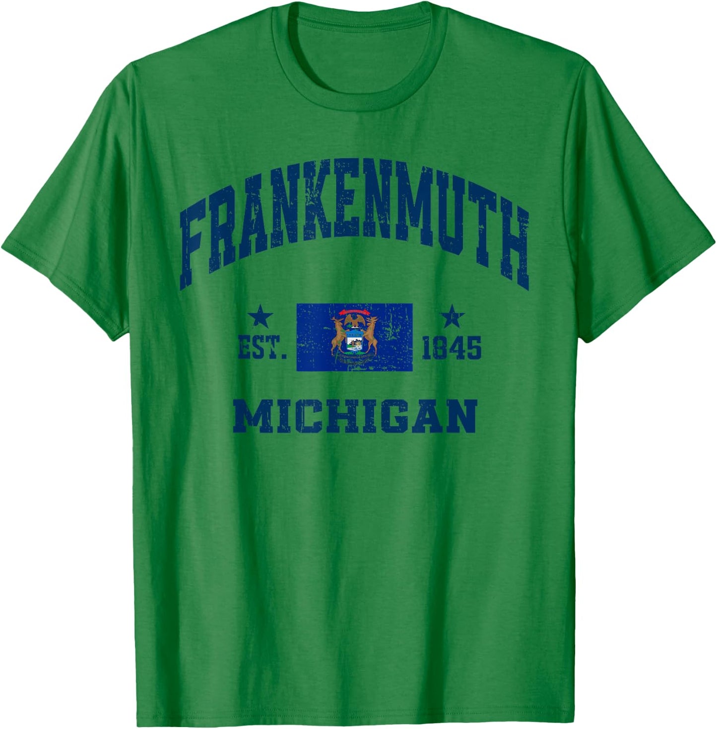 Frankenmuth Michigan MI Vintage State Athletic Navy T-Shirt - T-Shirt | Irish Green