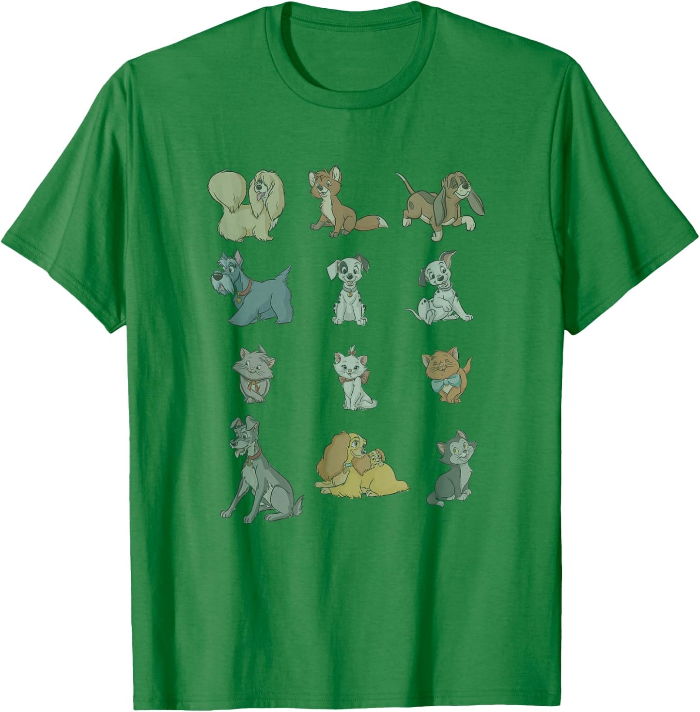 Disney Classic Characters Cats And Dogs Collage Vintage T-Shirt - T-Shirt | Irish Green