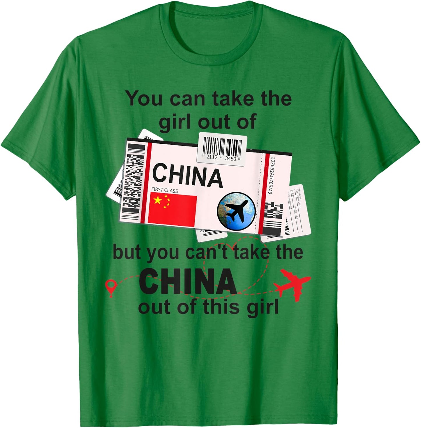 China Girl - China Boarding Pass - China T-Shirt - T-Shirt | Irish Green
