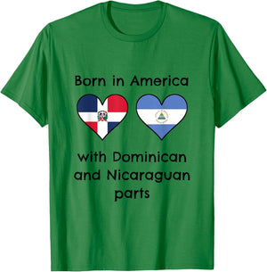 Born In America With Dominican and Nicaraguan Parts Flags T-Shirt - T-Shirt | Irish Green
