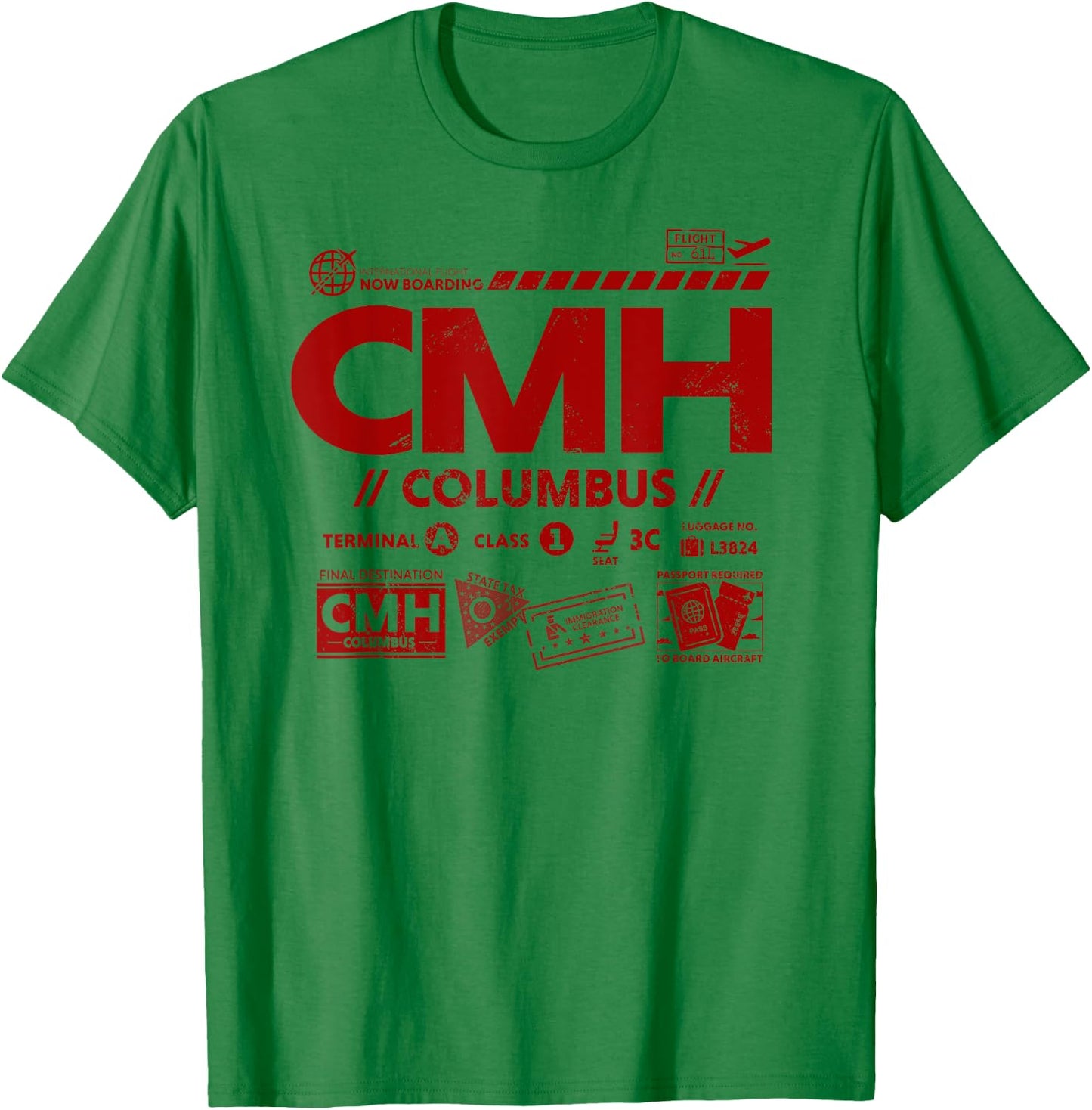 Vintage Columbus CMH Airport Code Travel Day Retro Ohio Tag T-Shirt - T-Shirt | Irish Green
