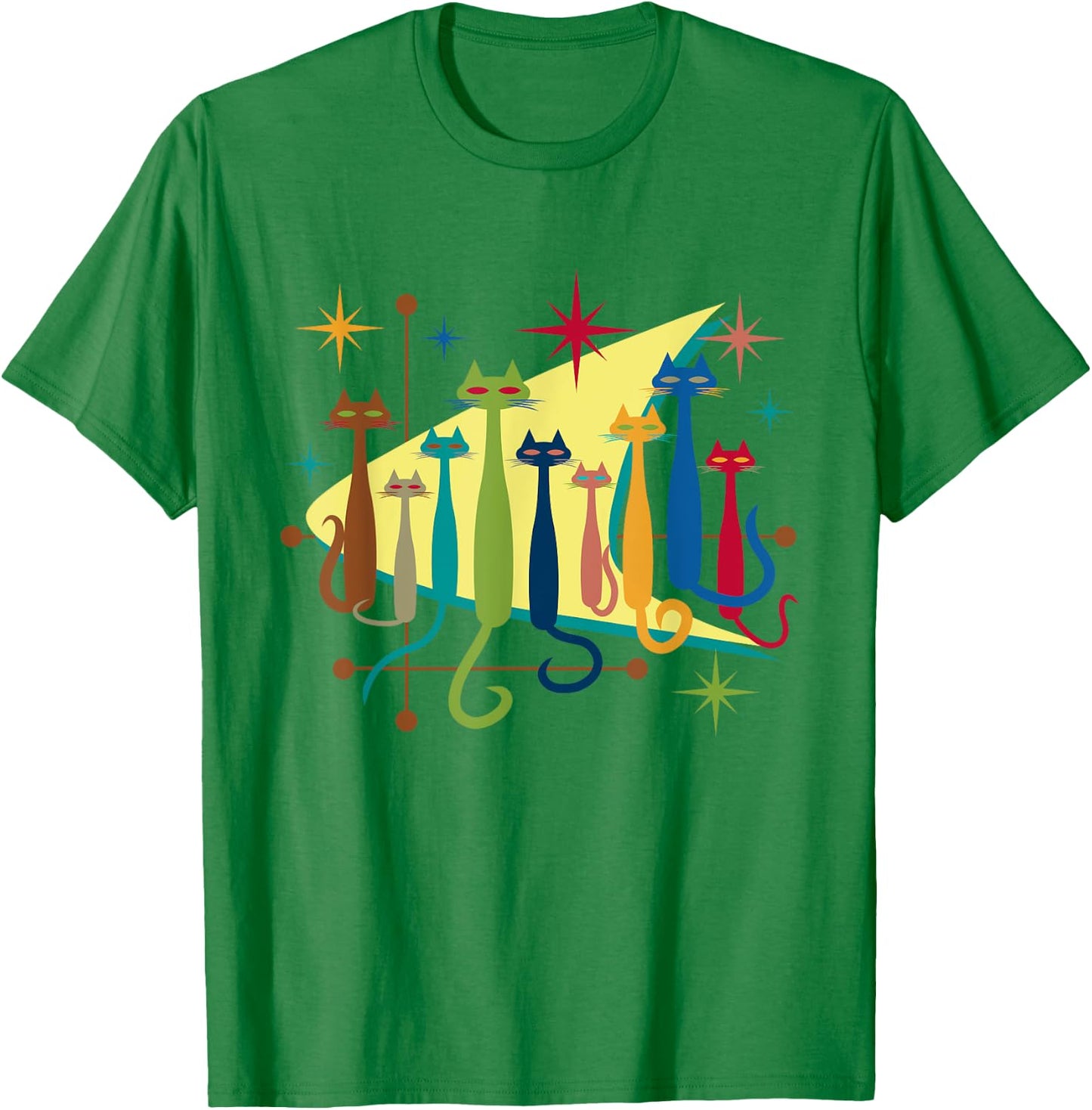Cats Vintage Retro Mid-Century Modern Look 50s 60s Style T-Shirt - T-Shirt | Irish Green